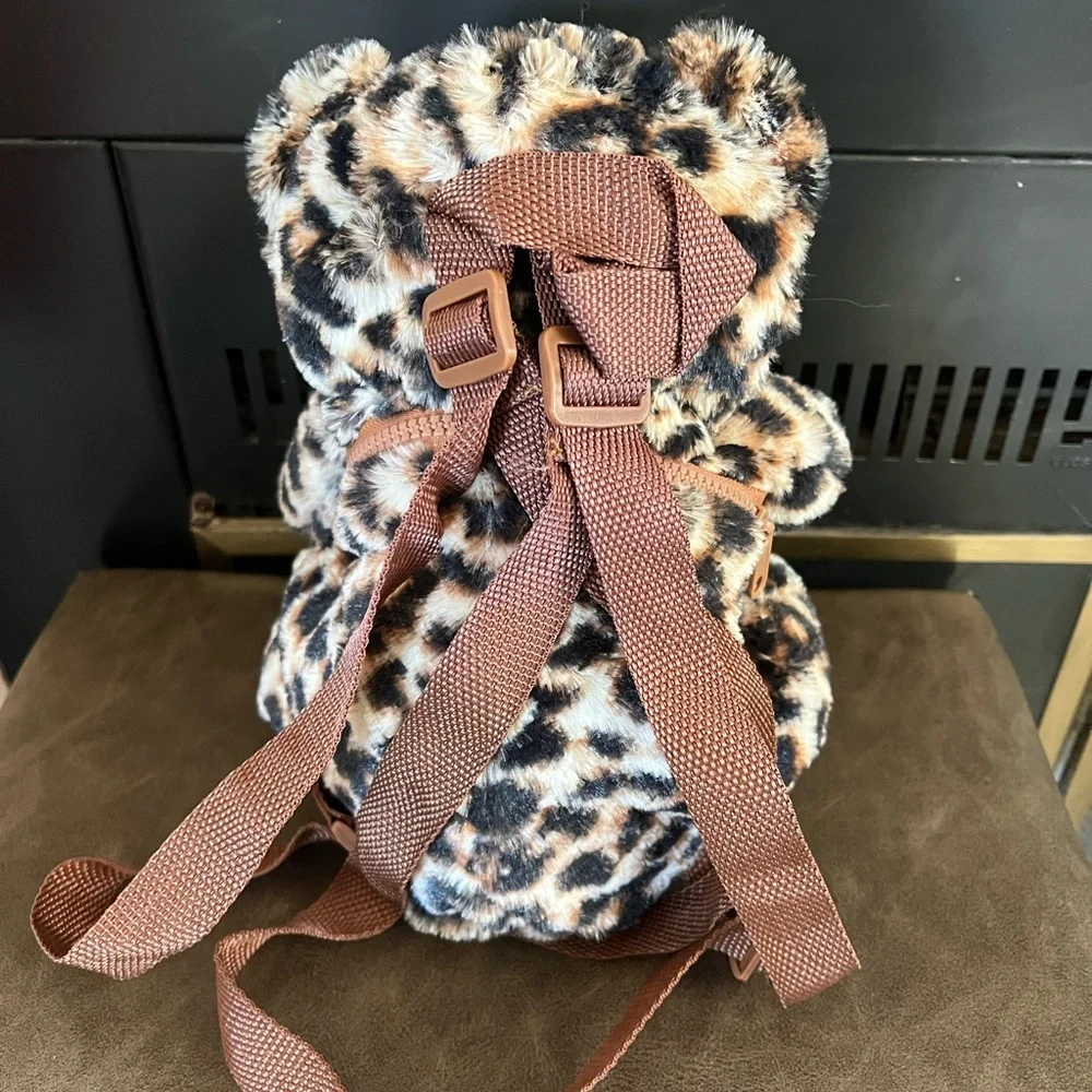 🐆 Plush Leopard Critter Backpack – Gently Used
